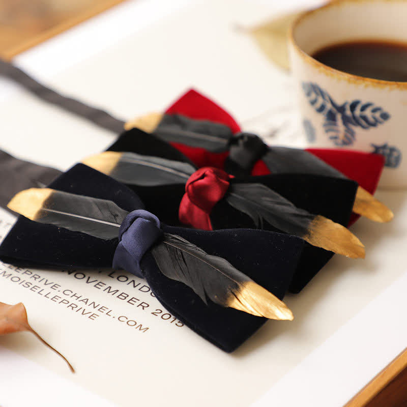 Men's Texture Velvet Feather Bow Tie - image 3