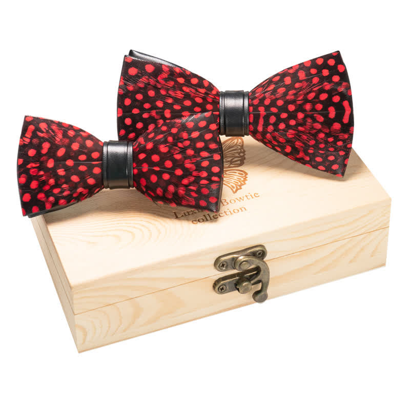 2Pcs Red Finch Parent-Child Polka Bow Ties Set - Red - image 0
