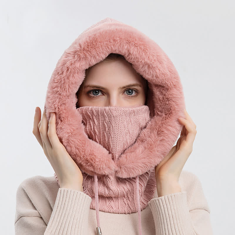 Women's Candy Color Face Hood Mask Knitted Hat - Pink - Adjustable (22"-23 1/4") - image 0