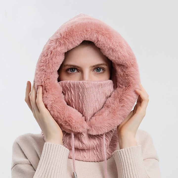 Women's Candy Color Face Hood Mask Knitted Hat - Pink - Adjustable (22"-23 1/4") - image 0