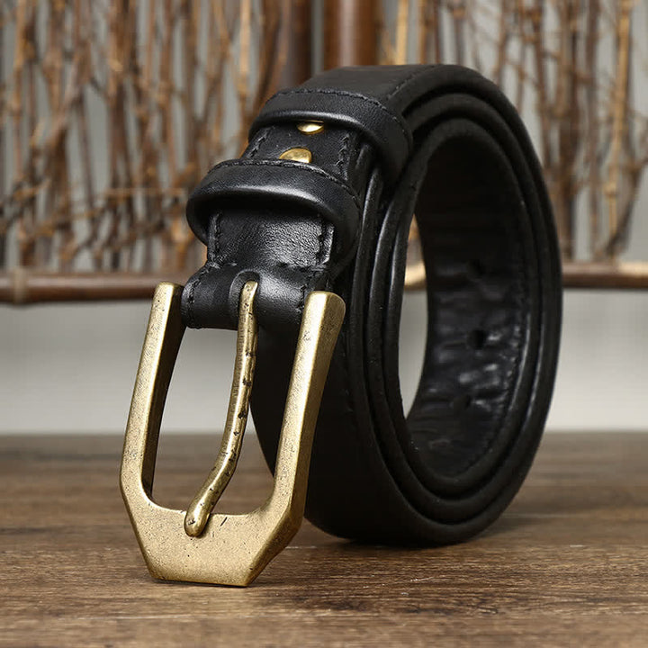 Men's Rectangular Buckle Glossy Leather Belt - image 10