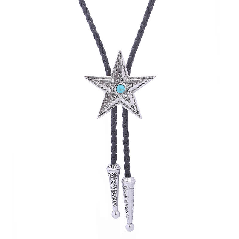 Vintage Natural Stone Star Pendant Necklace Bolo Tie - Turquoise - Antique Silver - image 15