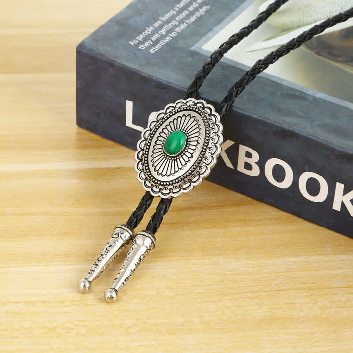 Art Green Natural Stone Tribal Style Bolo Tie - image 2