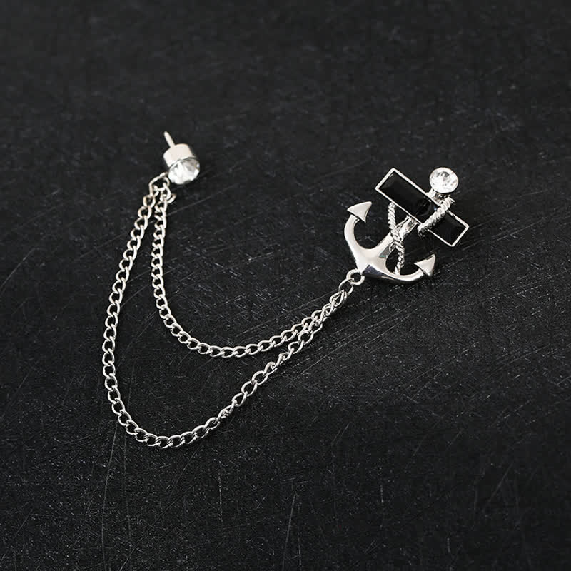 Men's Black Gem Anchor Chain Brooch - Silver - image 1