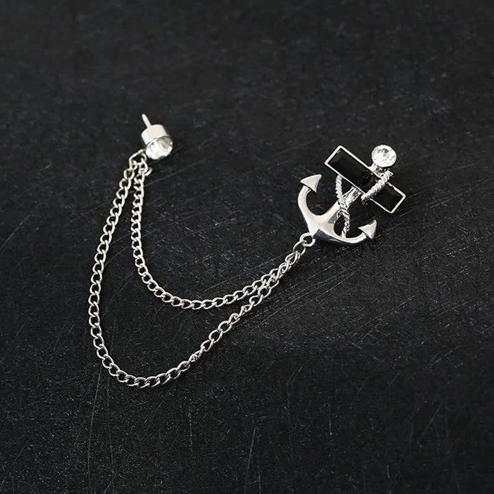 Men's Black Gem Anchor Chain Brooch - Silver - image 1
