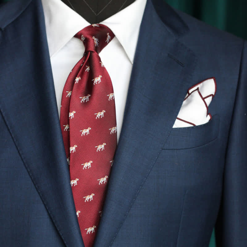 Men's Repeating Animal Motifs Striped Necktie - Red - image 0