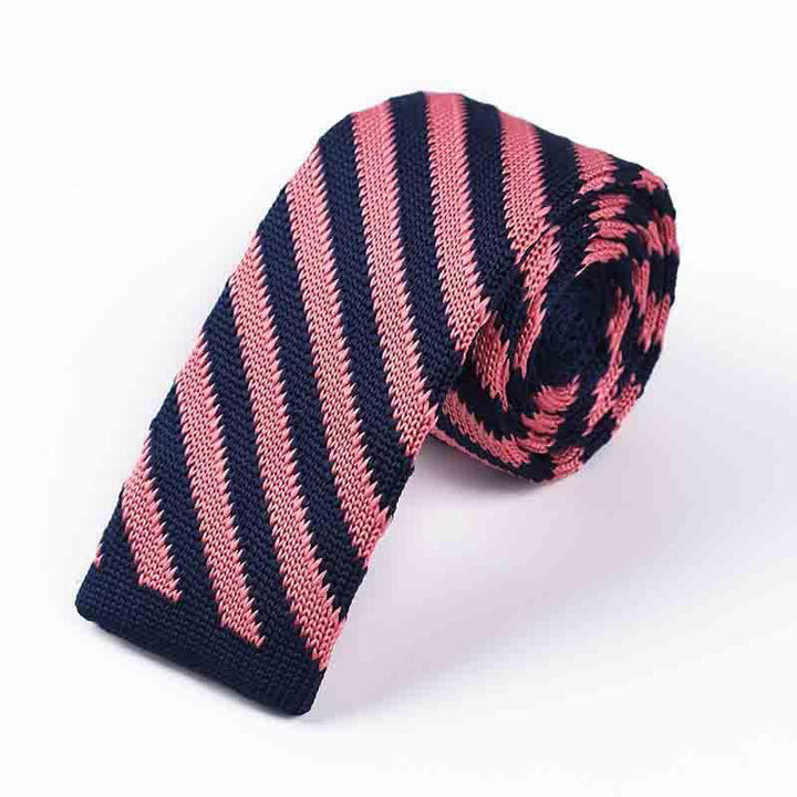 Men's Diagonal Striped Knitted Necktie - Pink & Black - image 11