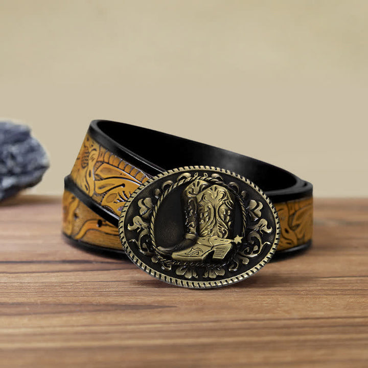 Men's DIY Cowboy Boots Buckle Leather Belt - Boots - SandyBrown Belt (40) - image 12
