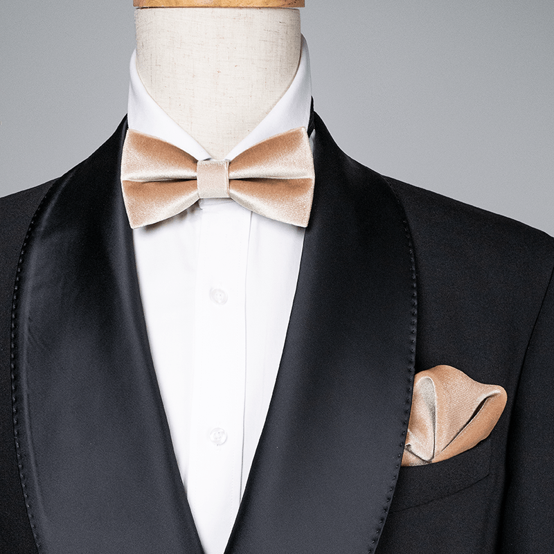 Men's Champagne Solid Color Velvet Bow Tie - image 0
