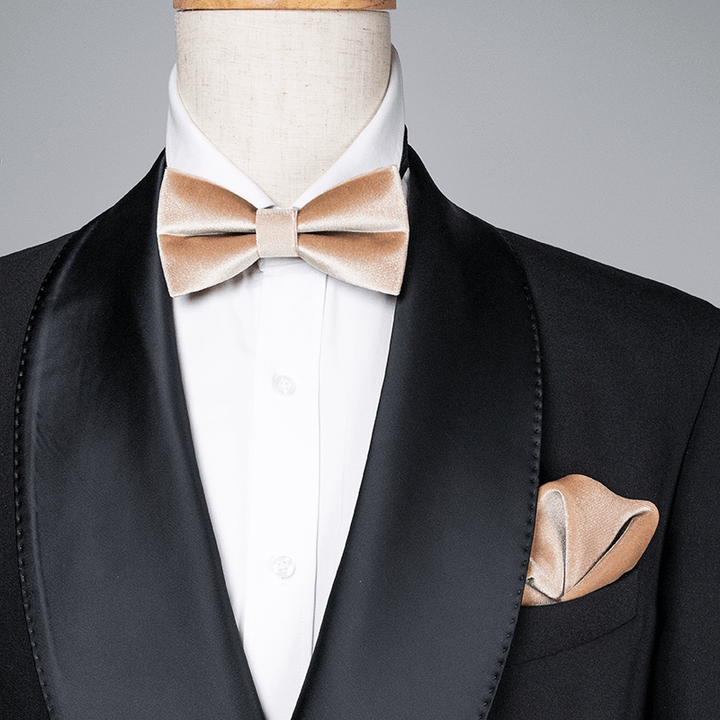 Men's Champagne Solid Color Velvet Bow Tie - image 0