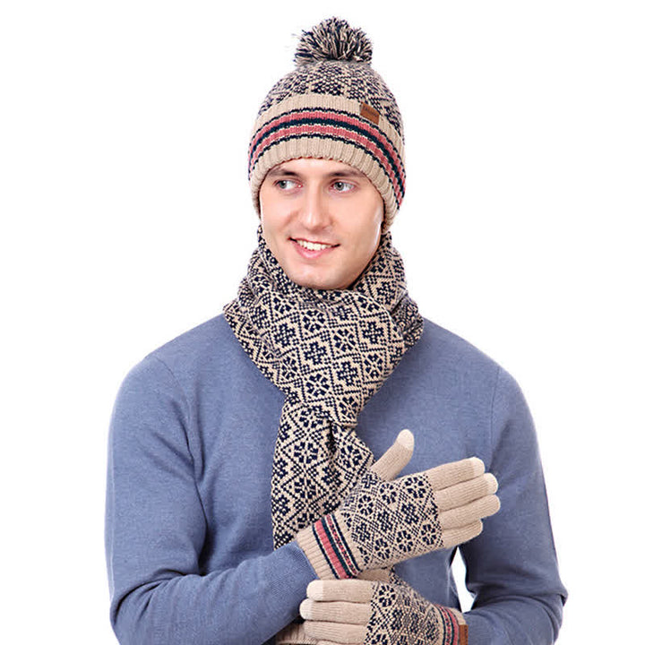 3Pcs Unisex Snowflake Hat Scarf Touchscreen Gloves Set - image 12