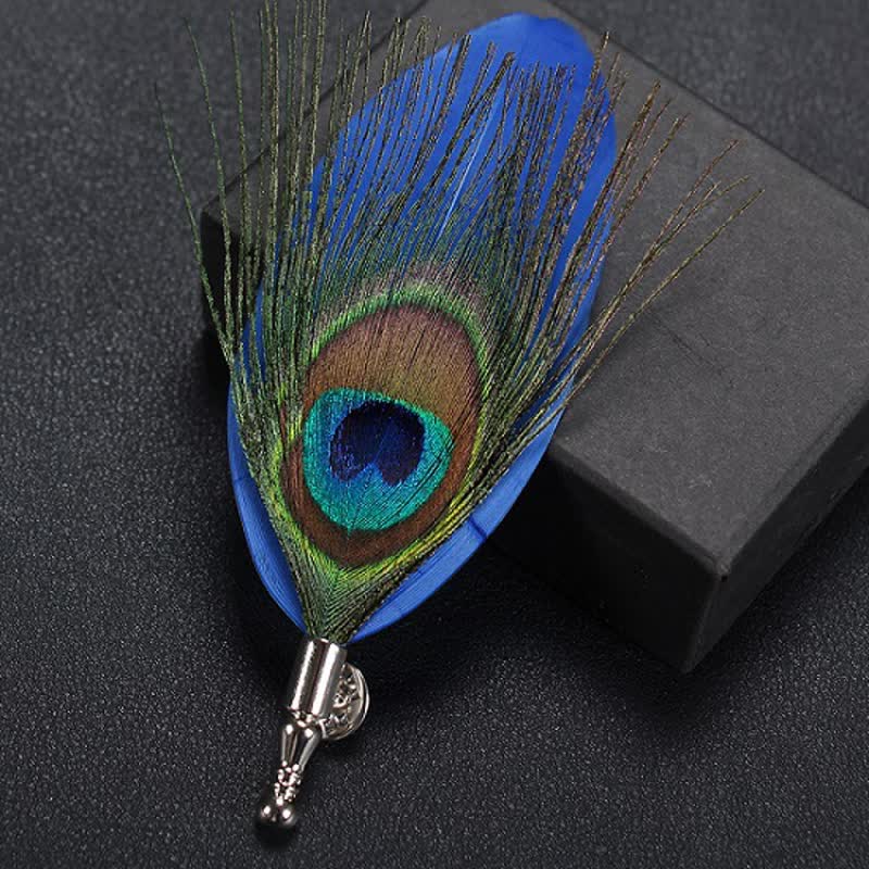 Wedding Natural Feather Buttonhole Brooch - Blue - image 3