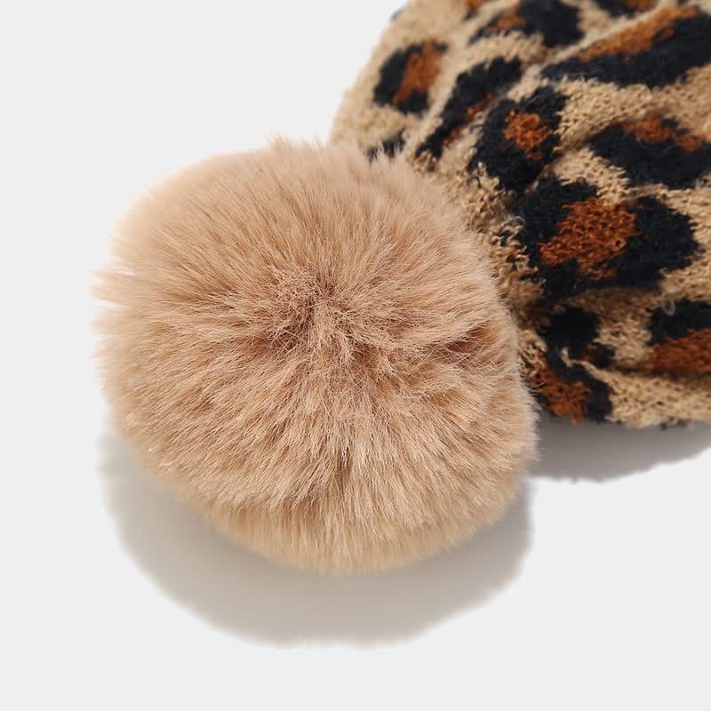 3Pcs Women's Leopard Print Hat Scarf Gloves Set - image 2