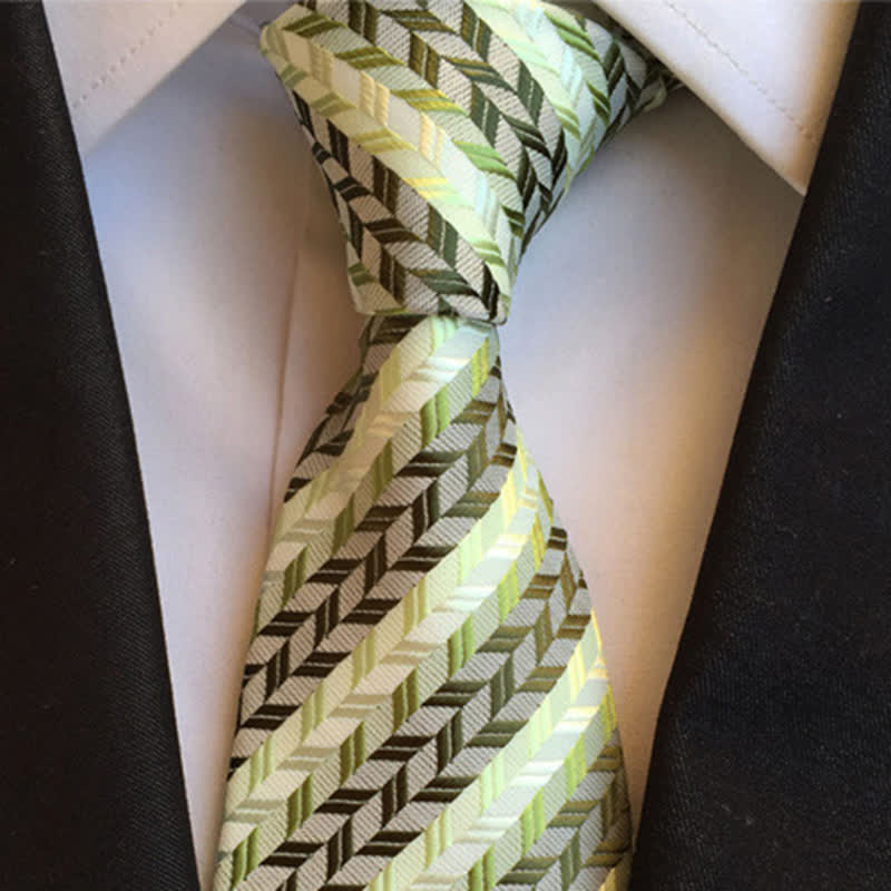 Men's Broken Fish Bone Striped Necktie - Green - image 1