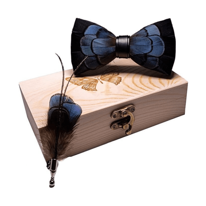 Black & Green Exquisite Feather Bow Tie with Lapel Pin - image 5