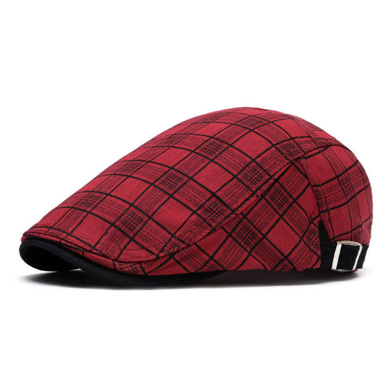 Spring And Summer Fashion Pure Cotton Striped&Checkered Beret Hat - Red grid - Adjustable (22"-24") - image 12