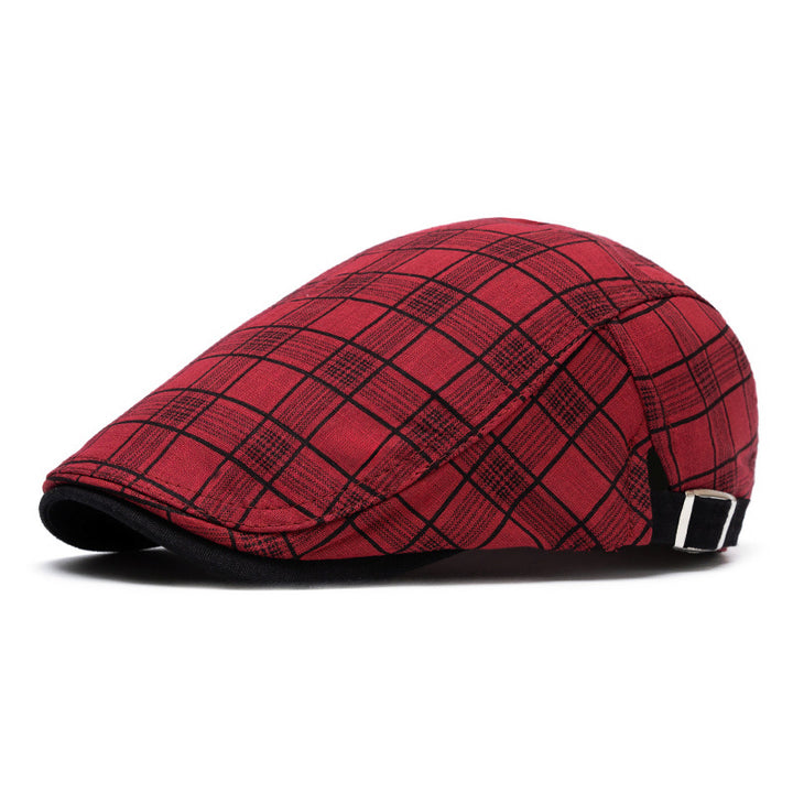 Spring And Summer Fashion Pure Cotton Striped&Checkered Beret Hat - Red grid - Adjustable (22"-24") - image 12