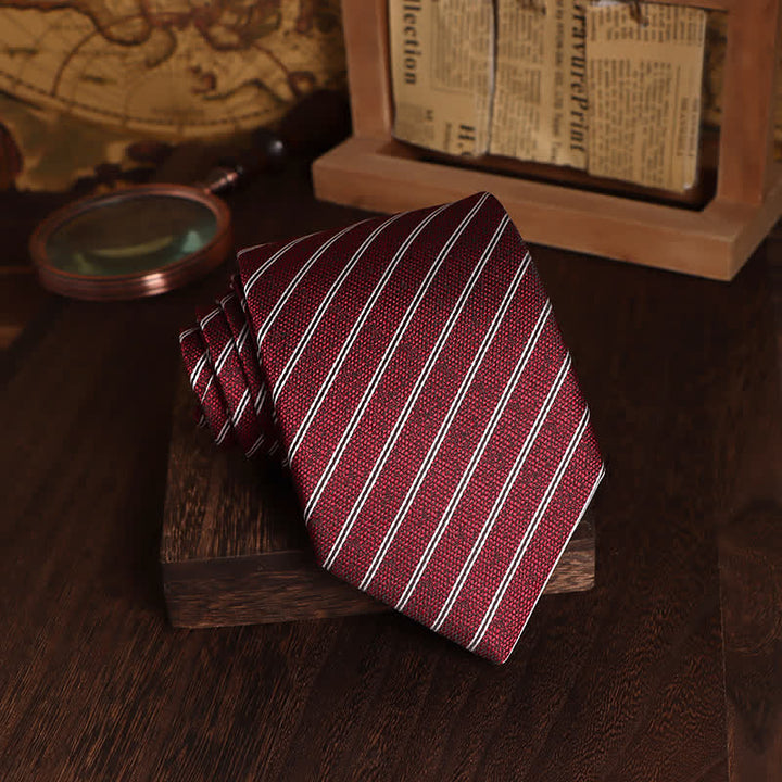 Men's Dark Red & White Thin Striped Necktie - image 1