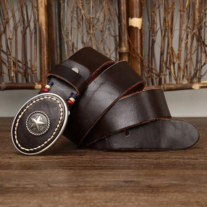 Men's Wild-West Pentacle Thicken Leather Belt - image 1
