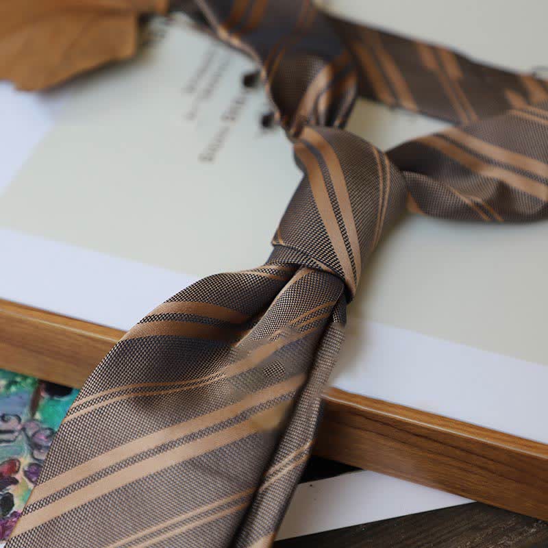 Men's Coffee Colors Series Striped Paisley Necktie - Style #11 - image 14