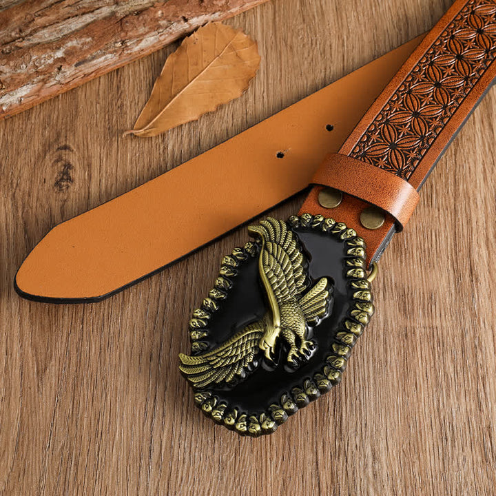 Men's Antique Gold Eagle Soaring Hawk Leather Belt - image 16