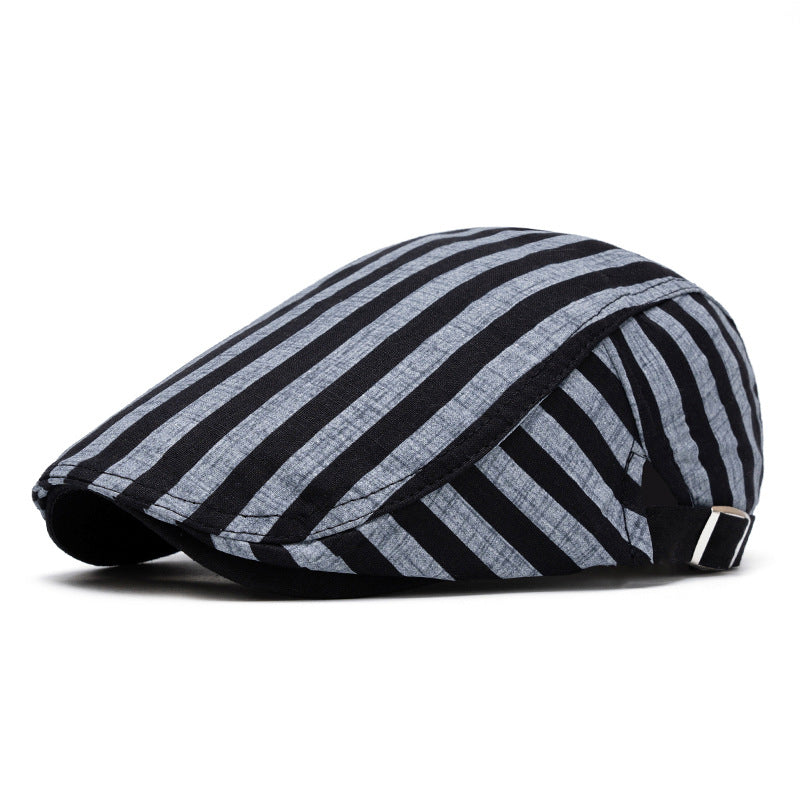 Spring And Summer Fashion Pure Cotton Striped&Checkered Beret Hat - Grey stripe - Adjustable (22"-24") - image 14