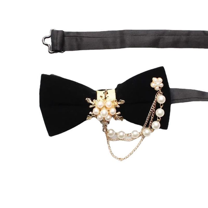 Men's Pearls Snowflake Chain Plain Bow Tie - image 7