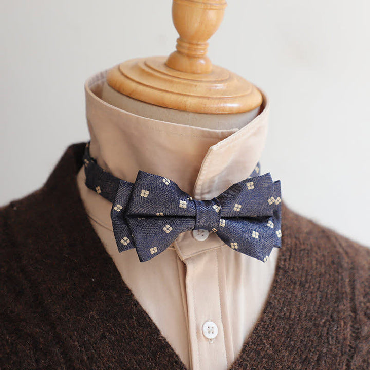 Men's Retro Floral Leaves Bow Tie - SteelBlue Square - image 7