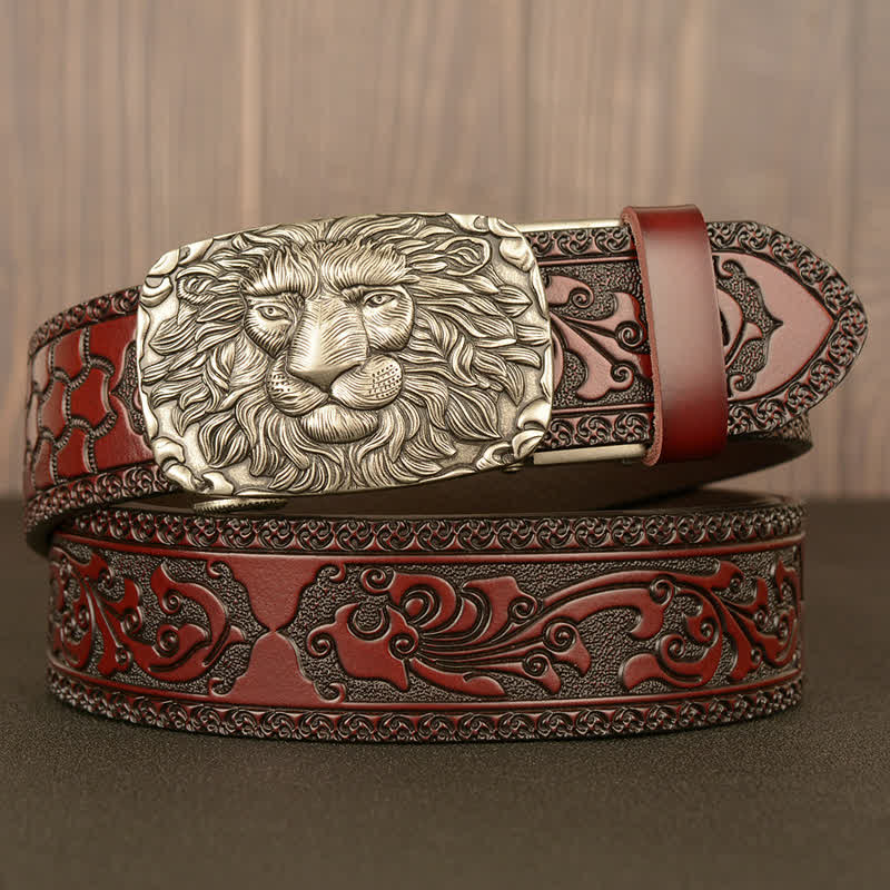 Men's Honor Male Lion Head Leather Belt - Silver & Brown - 46 - image 15