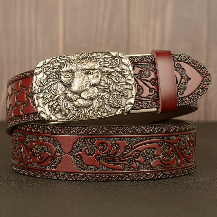 Men's Honor Male Lion Head Leather Belt - Silver & Brown - 46 - image 15
