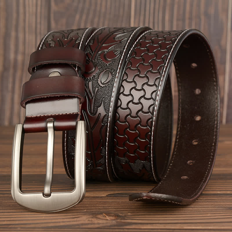 Men's Floral Embossed Pattern Leather Belt - image 13
