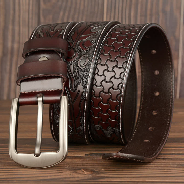 Men's Floral Embossed Pattern Leather Belt - image 13