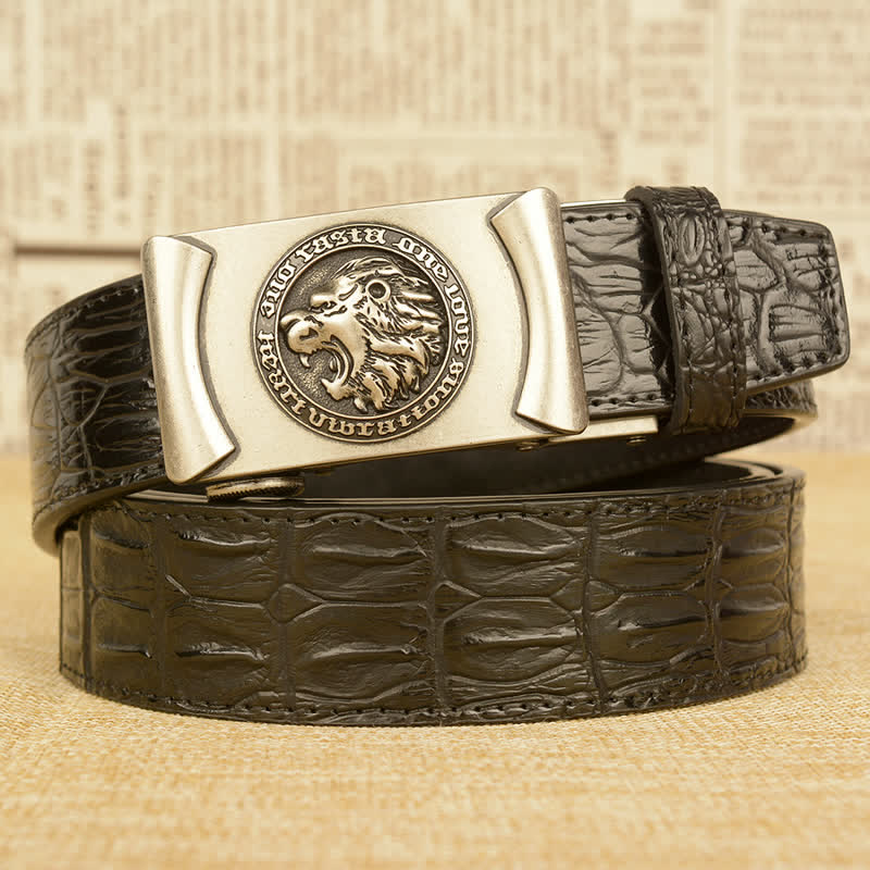 Men's Lion Head Alligator Pattern Leather Belt - Silver & Black - 46 - image 16
