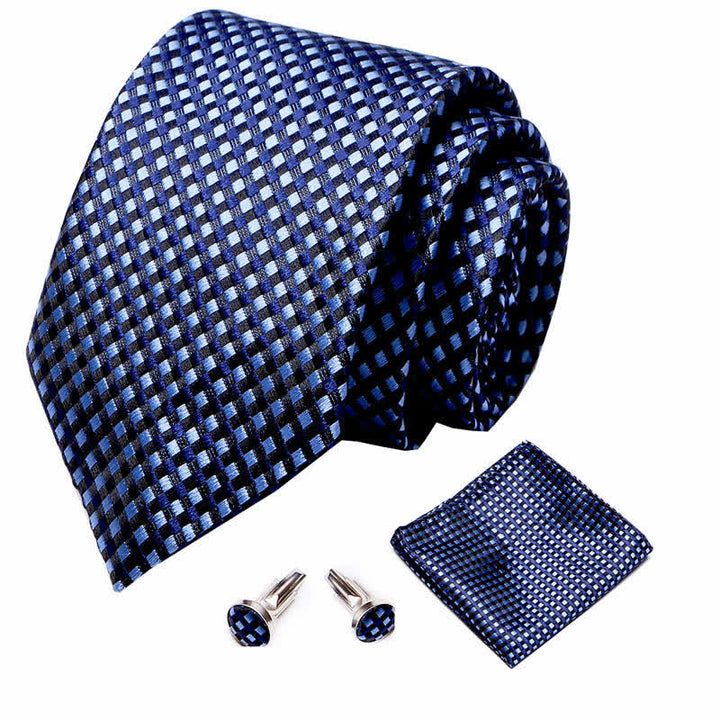 3Pcs Men's Light Blue & Navy Little Checks Necktie Set - image 1