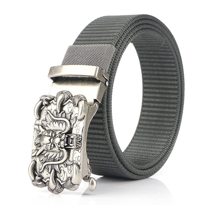 Men's Casual Dragon Decor Nylon Belt - Gray / Silver - 48" - image 2