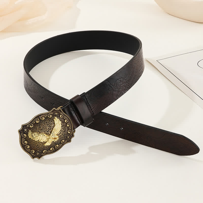 Men's Powerful Golden Eagle Engraved Buckle Leather Belt - image 2