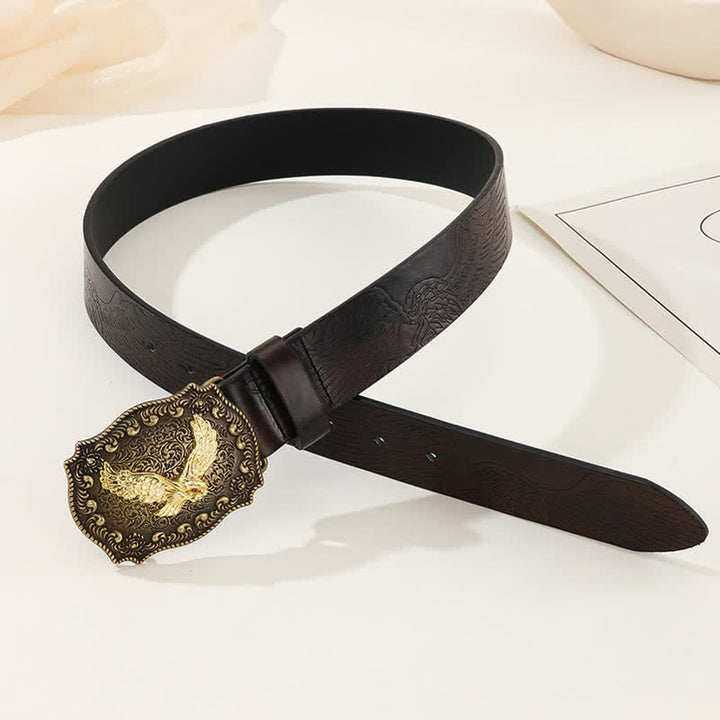 Men's Powerful Golden Eagle Engraved Buckle Leather Belt - image 2