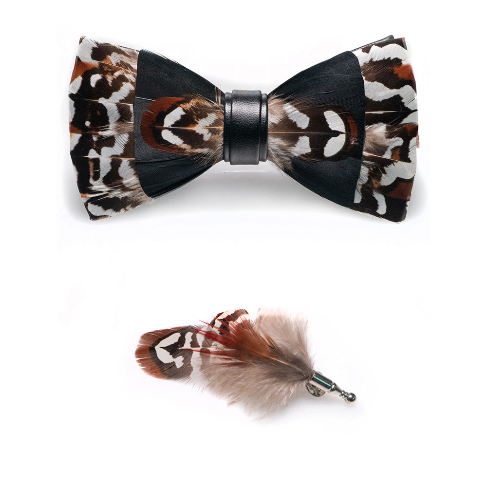 Black & Brown Gentle Feather Bow Tie with Lapel Pin - image 2
