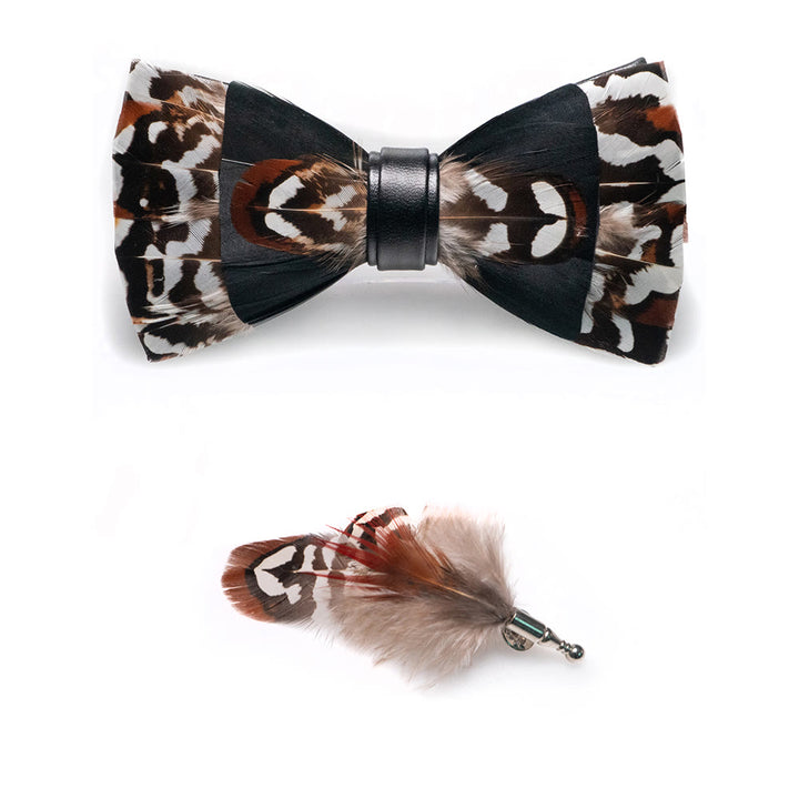 Black & Brown Gentle Feather Bow Tie with Lapel Pin - image 2