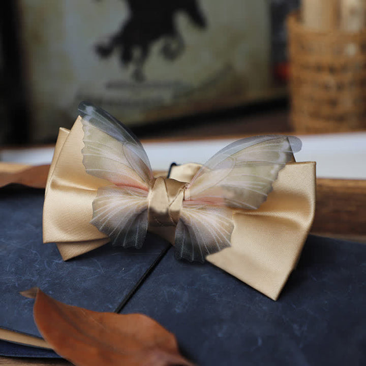Men's Vintage Organza Butterfly Bow Tie Pocket Square Set - Champagne - Bow Tie - image 13