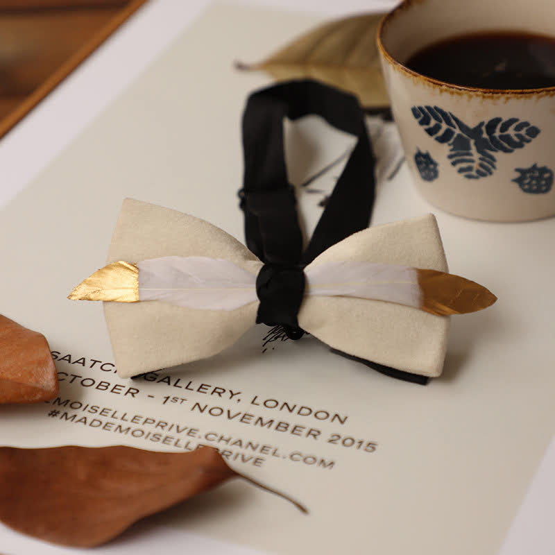 Men's Texture Velvet Feather Bow Tie - White - image 11