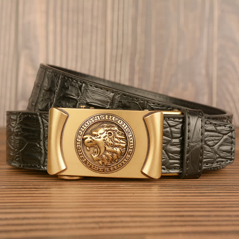 Men's Lion Head Alligator Pattern Leather Belt - image 0