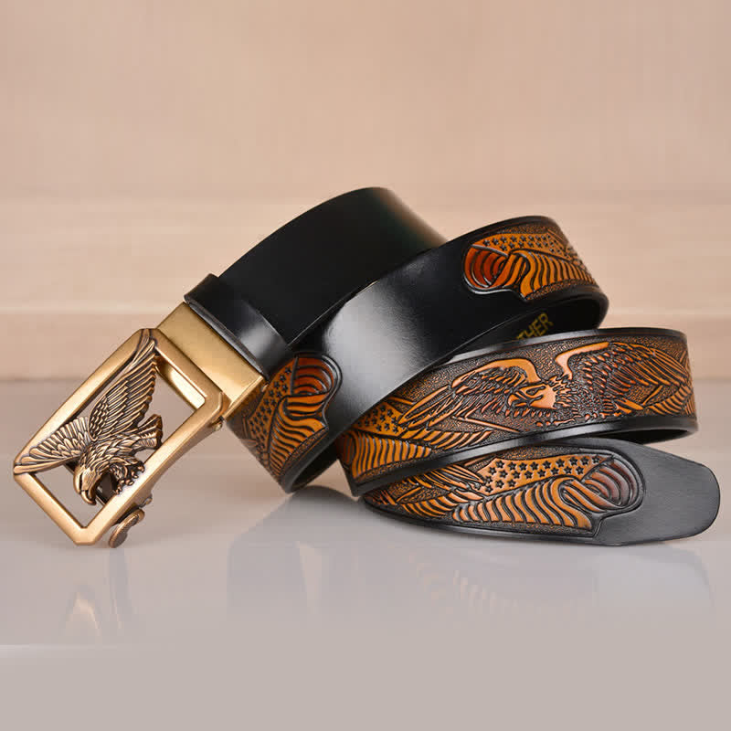 Men's Hollow Eagle Buckle Embossed Leather Belt - image 17
