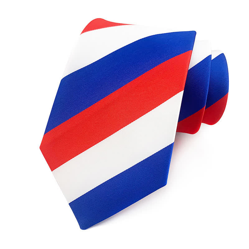 Men's Bright Colors Contrasting Striped Necktie - Red & Blue - image 1