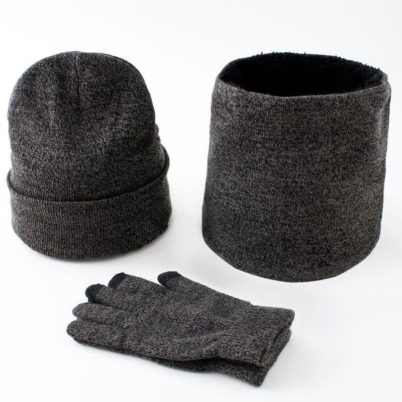 3Pcs Warm Beanie Hat Scarf Touchscreen Gloves Set - Gray - M (22"-22 7/8") - image 13