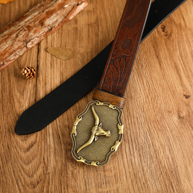 Men's Ancient Longhorn Bull Leather Belt - image 3