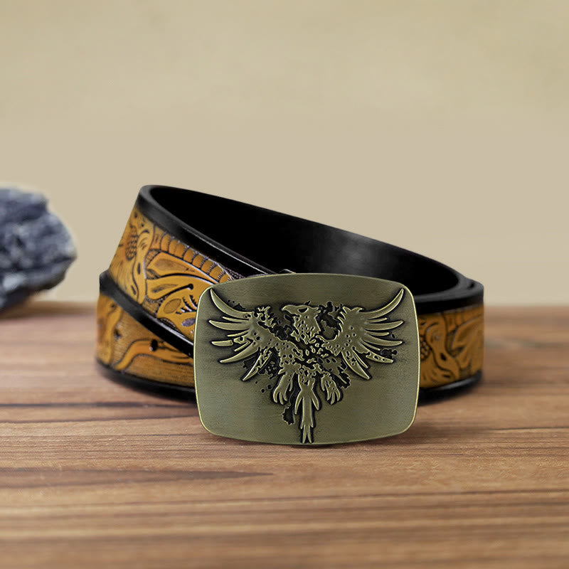 Men's DIY Rising Phoenix Eagle Buckle Leather Belt - Bronze - SandyBrown Belt (40) - image 18