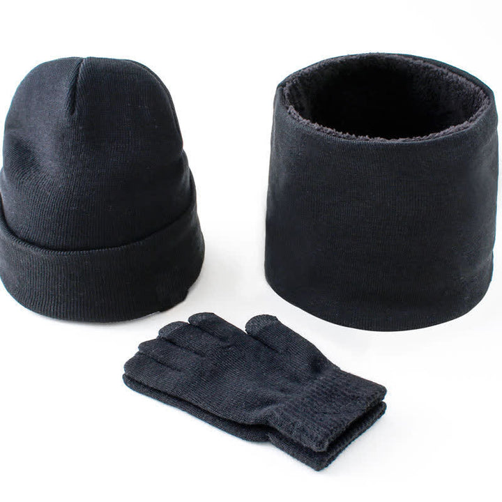3Pcs Warm Beanie Hat Scarf Touchscreen Gloves Set - Black - M (22"-22 7/8") - image 2