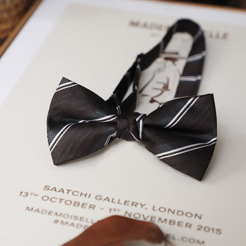 Men's Delicate Vintage Plain Bow Tie - Brownish Stripe - image 12