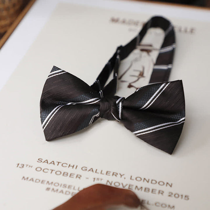 Men's Delicate Vintage Plain Bow Tie - Brownish Stripe - image 12